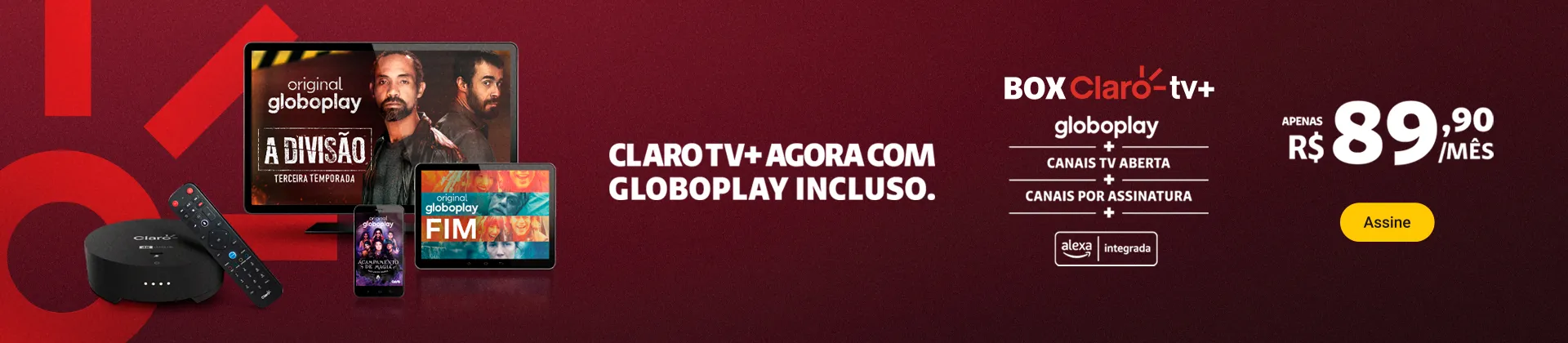 Imagem ilustrativa de programações da Globoplay com a Box Claro tv+